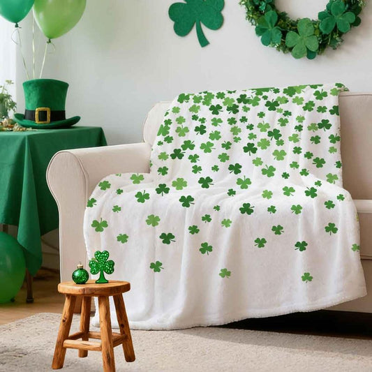 St Patricks Day Throw Blanket Irish Shamrock Green Lucky Clover Soft Cozy Flannel Blankets for Bed Couch Chair Sofa Home Decorations 50 x 60 Inch