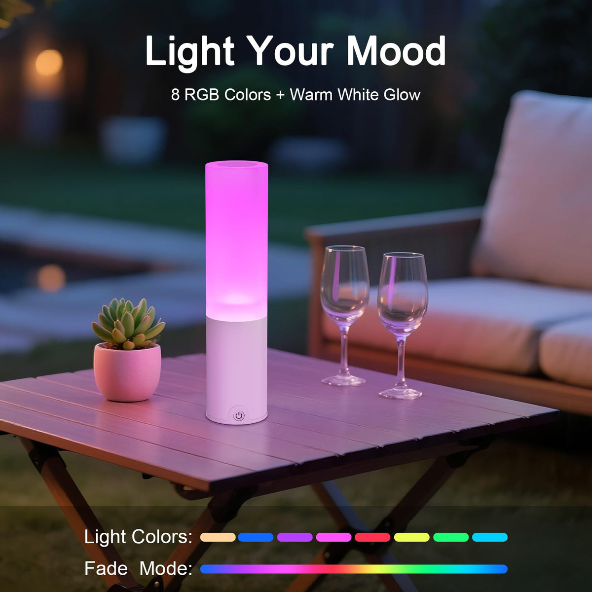 EppieBasic Cordless Table Lamp: 20H Battery Fast Charge - RGB Shower Lamp