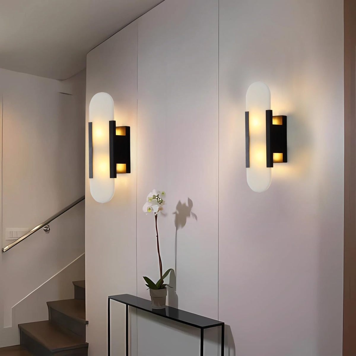 Fanyank 13.8in Alabaster Wall Sconces,Natural Marble Wall Lighting，Alabaster Wall Lamp for Bedroom Stairs, Living Room, Vanity, Hallway Bedside(Bulb Included)