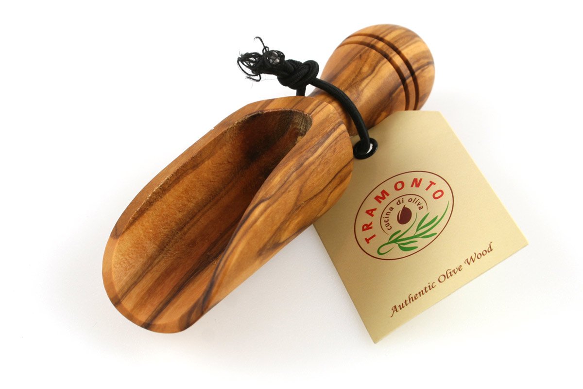 Olive Wood Bath Salt Scoop – 5 Inch Long Wooden Luxury Spoon for Epsom Soaks, Kitchen and Pantry – Large Size