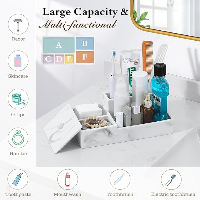 Luxspire Bathroom Counter Organizer, Marble Toothbrush Holder