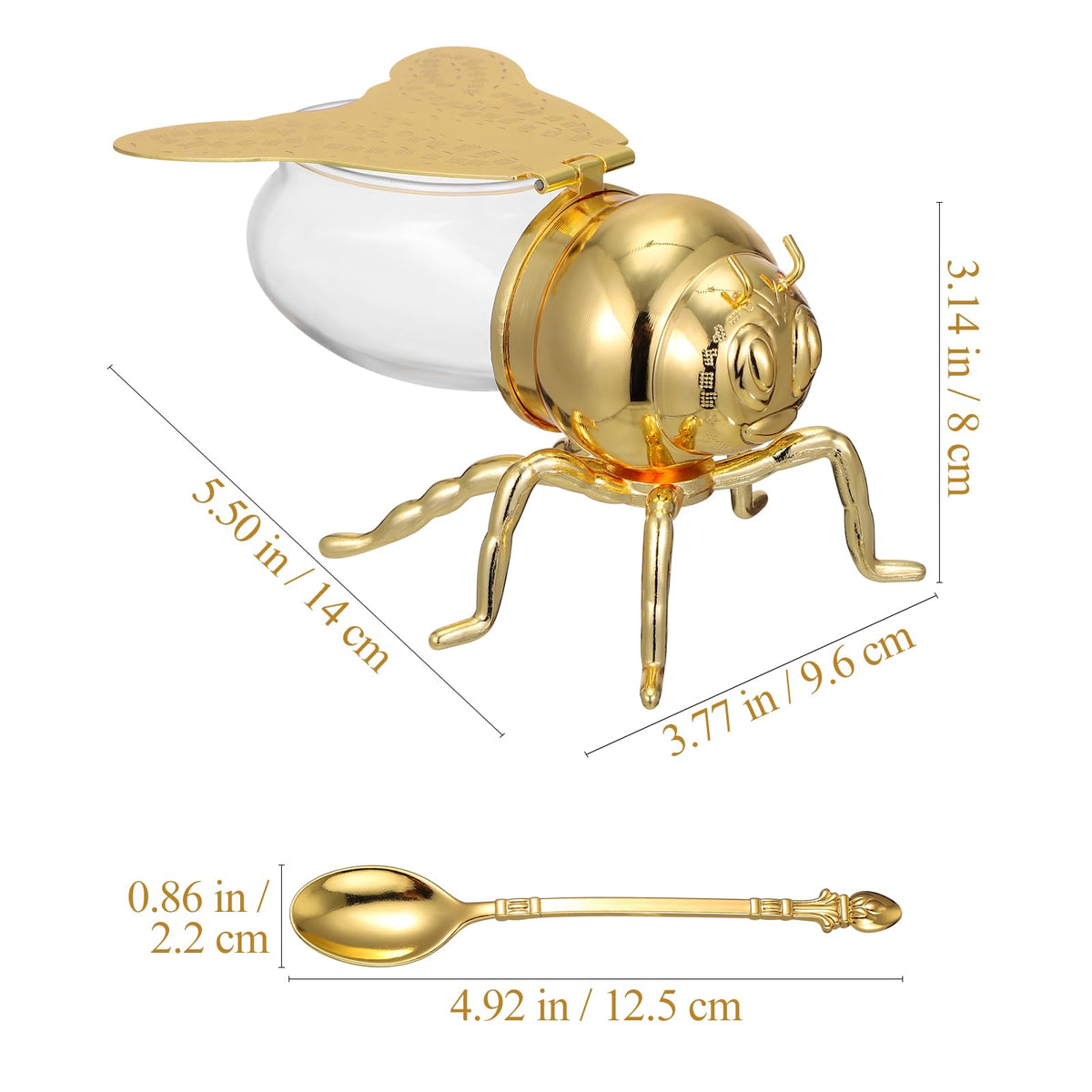 Cabilock Metal Honey Bee Sugar Salt Jar with Spoon European Style Condiment Container with Lid for Kitchen Countertop Spice Storage 5 5 Inch X 3 8 Inch