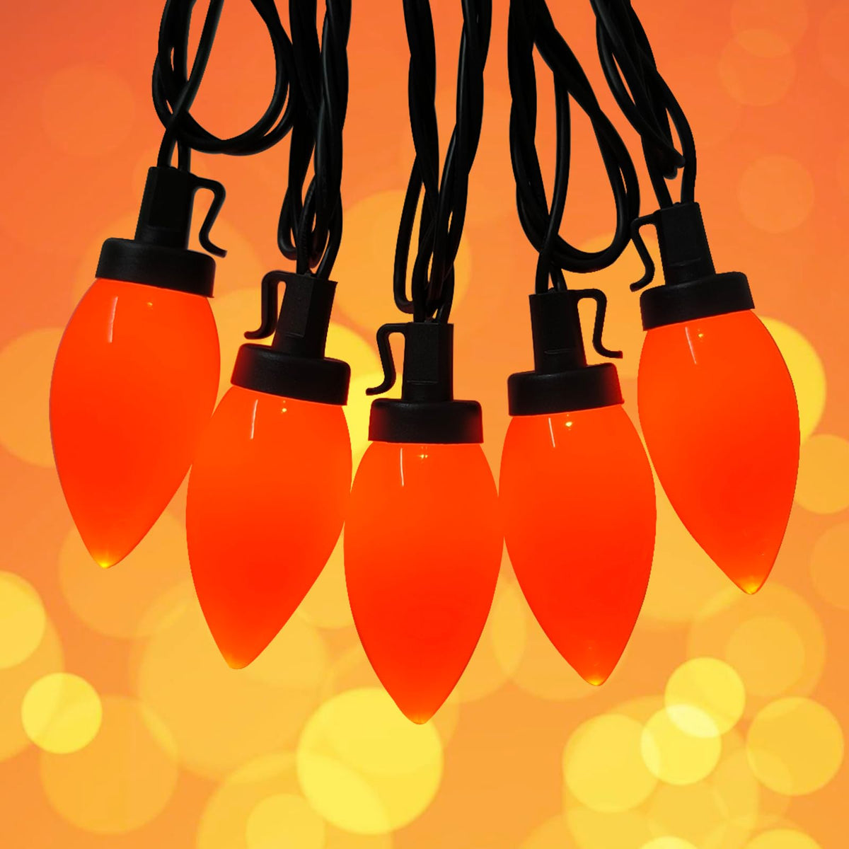 Fonusty 25Ft LED Orange Christmas Lights, C9 Outdoor Christmas Light 25 LED Orange Bulb Lights, Connectable Fall Decor String Light for Thanksgiving Autumn Xmas Halloween Decoration