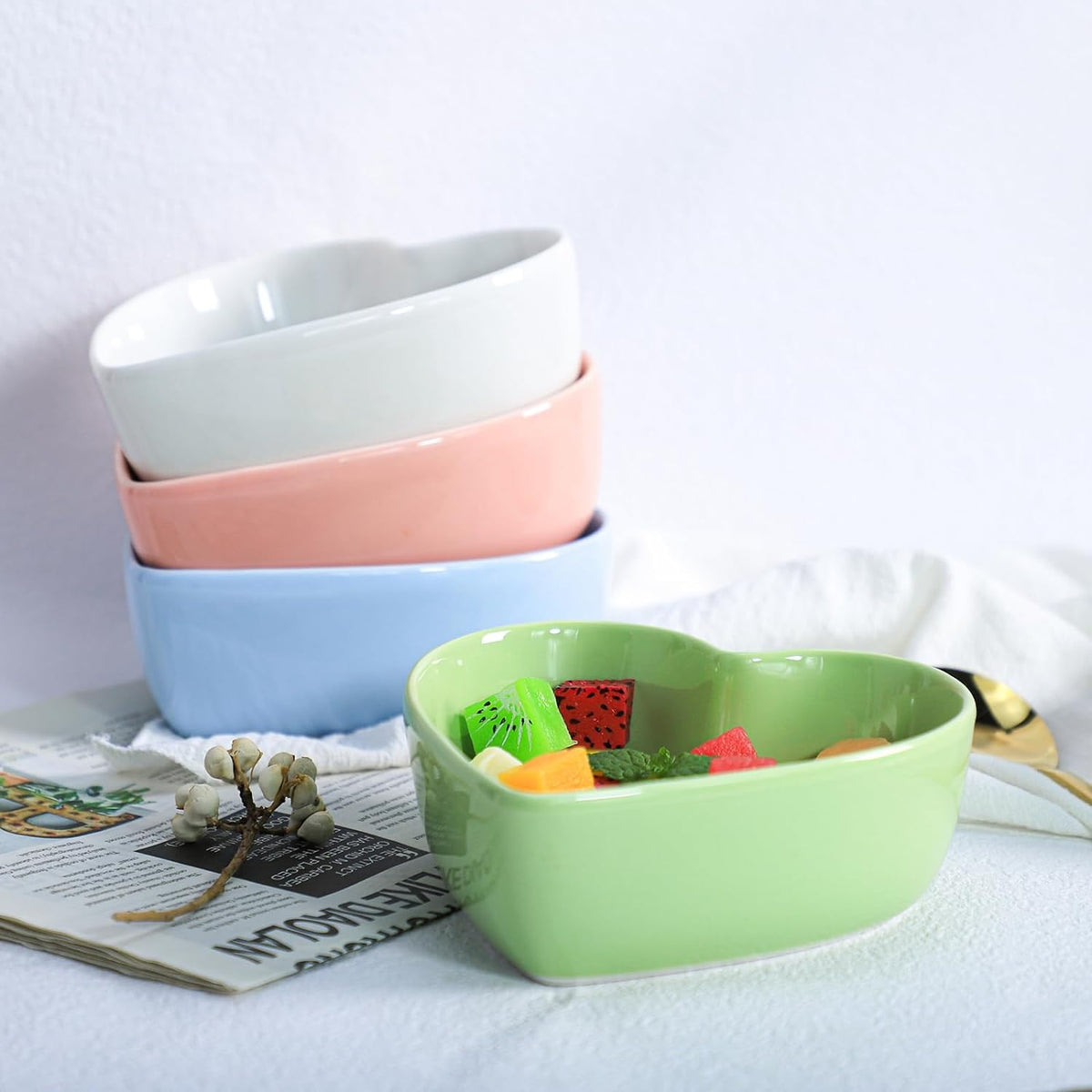 WAIT FLY Heart-shaped Bowls for Salad Soup Snack Dessert Best Kitchen Household Cooking Gifts for Home Kitchen, Pink/ Blue/ White/ Green