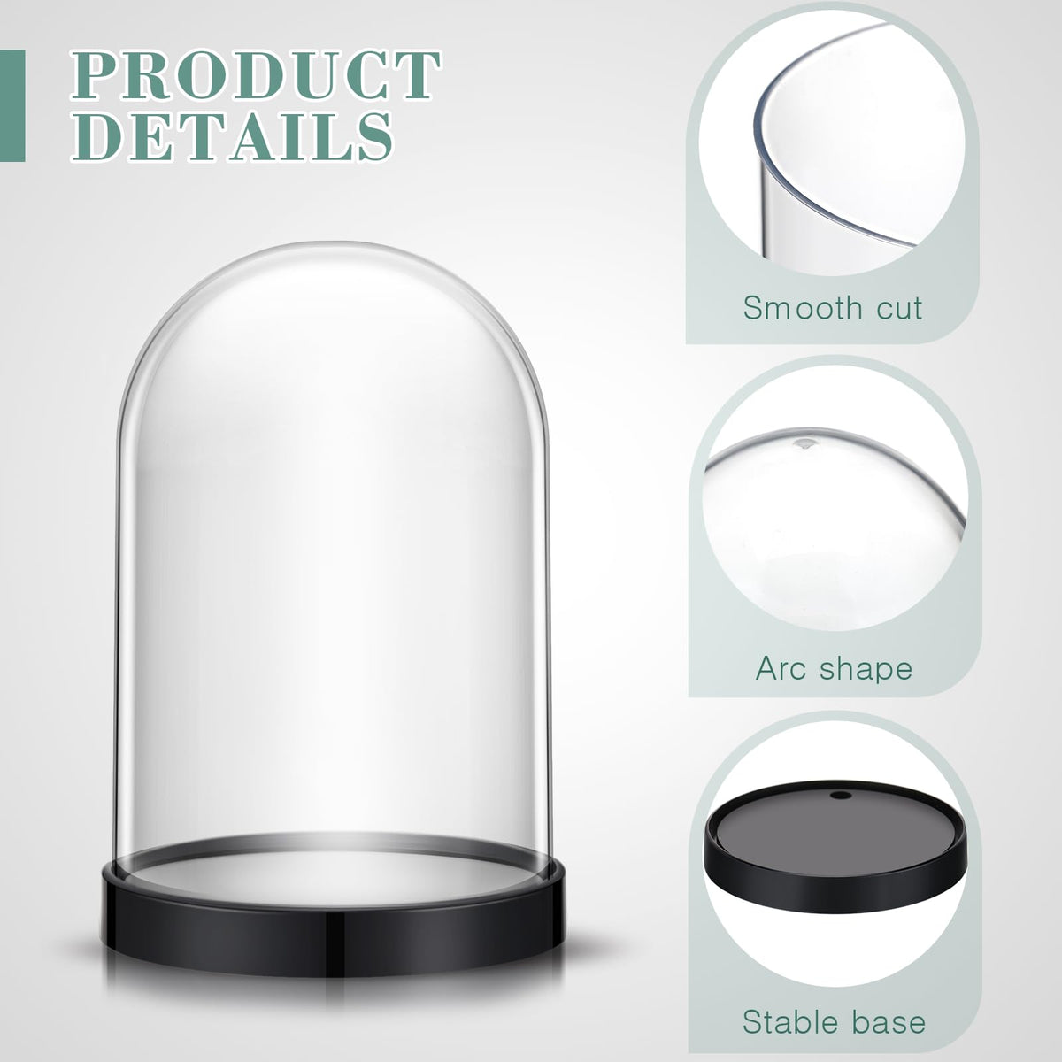 Zhengmy Plastic Dome Display Case Cloche Bell Jar with Base Clear for Collectibles Rose Office Home Tabletop Centerpiece Decoration(2 Pieces)