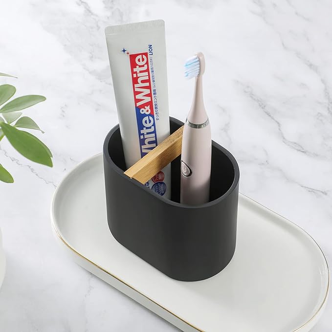 rejomiik Thick Resin Toothbrush Holders Bamboo Tooth Brushing Holder