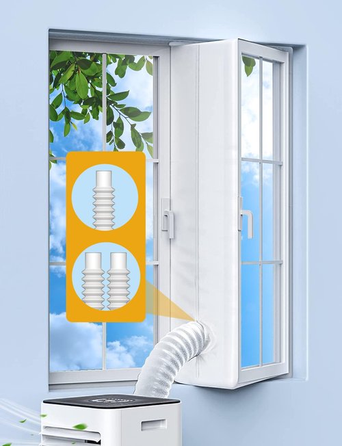 IKSTAR Portable AC Window Seal Kit 400CM (157") – Universal No-Drill Window Vent for Casement, Crank & Skylight Windows – Adjustable Zipper Seal for Single or Dual Hose Portable Air Conditioners