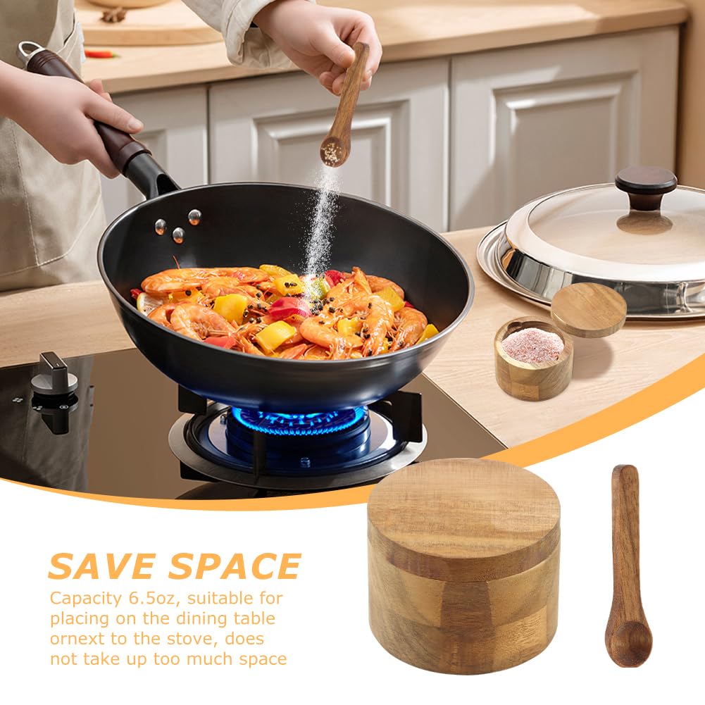 Velarionna Salt Cellar with Spoon – Wooden Acacia Bowl, Magnetic Lid for Pepper & Spices