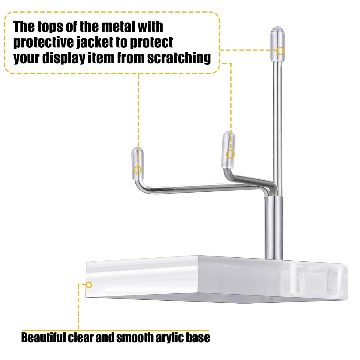 Suzile 4 Pcs Adjustable Metal Arm Display Stand Easel with Acrylic Base Rock Display Easel Holder Acrylic Crystal Clear Plate Stand for Geodes Mineral Agate(Silver,2.4 x 2.4 x 3.5 Inch)