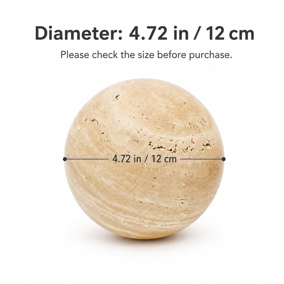 Artisanal Abode Natural Travertine Decorative Sphere, 4.72 Inch Stone Ball Decor, Hand-Polished Beige Orb Accent for Coffee Table, Console, Shelf and Living Room