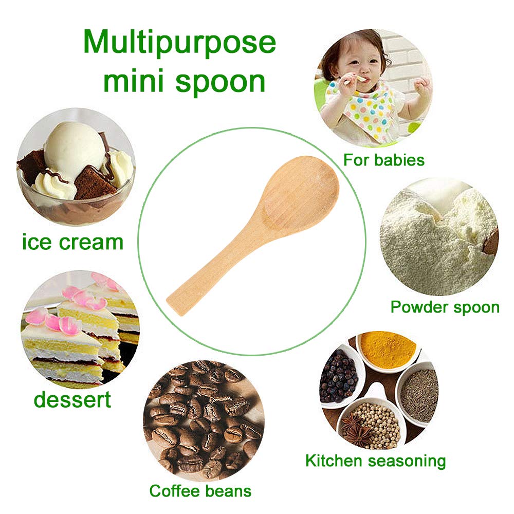 50 Pieces Small Wooden Spoons, Short Handle Mini Condiments Salt Spoons Nature Wooden Honey Teaspoon Coffee Tea Jam Mustard Ice Cream Milk Powder Spices (Natural Wood Color)