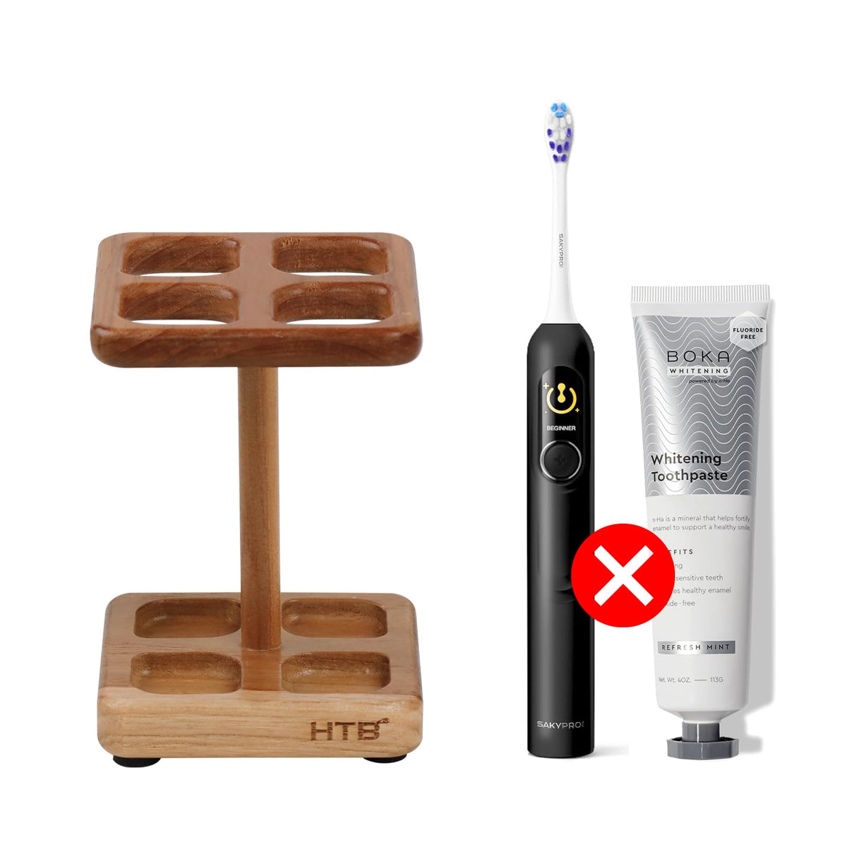 HTB Toothbrush Holders for Bathrooms,Teak Toothbrush Organizer Storage for Countertop,Tooth Brush Stand for Makeup Brush,Razor,Bathroom Accessories