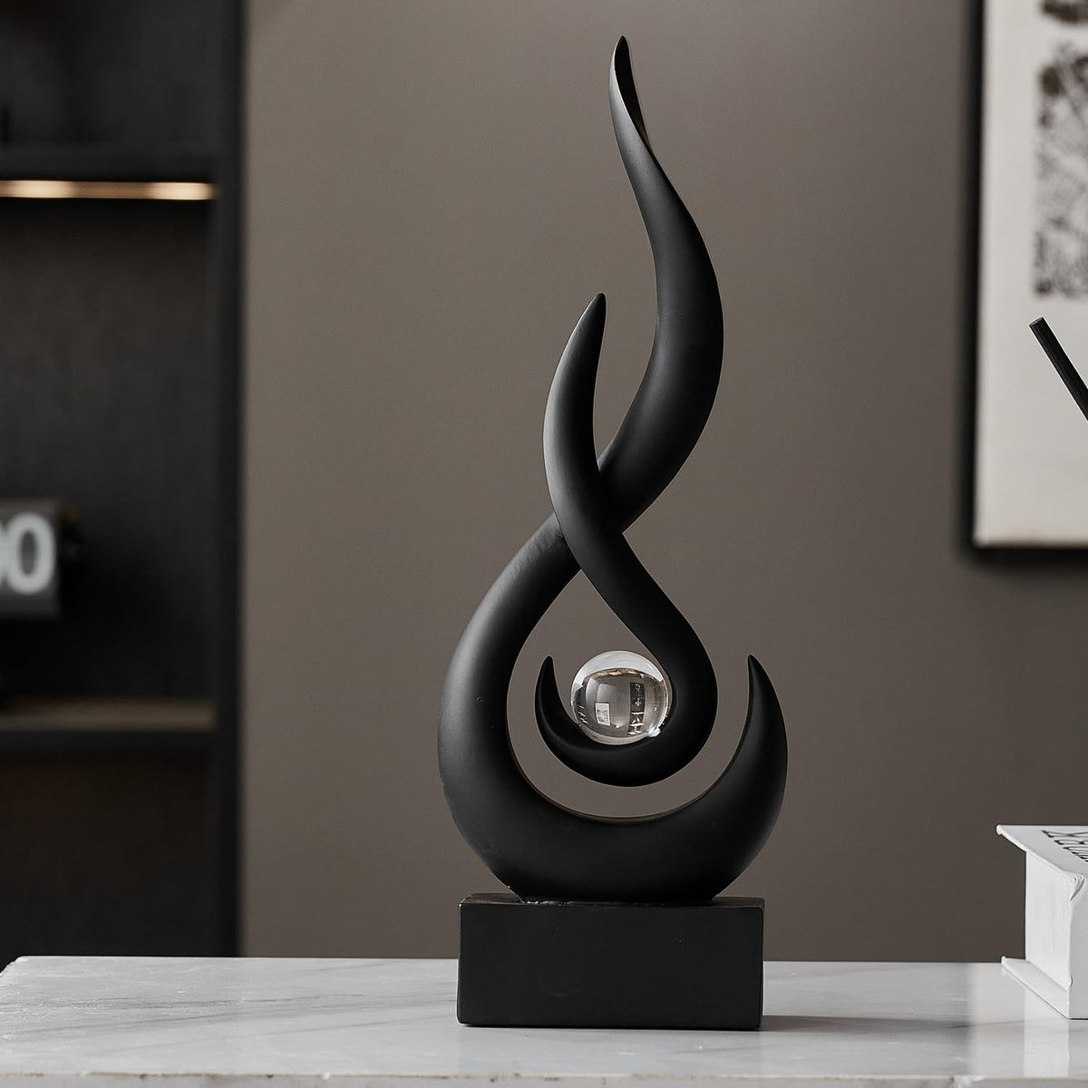 XYQXYQ Modern Abstract Art Table Decoration,Resin Flame Statue Modern Centerpiece Ornaments for Living Room Great Gift Idea Home Decor,Collectibles (Black)