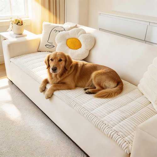 Awjcsv Couch Cover for Dogs Washable, Fuzzy Pet Couch Covers for 3 Cushion Sofa Pet Friendly, Non Slip Sofa Cover (White, 23.6" x 47"/60 x 120cm)