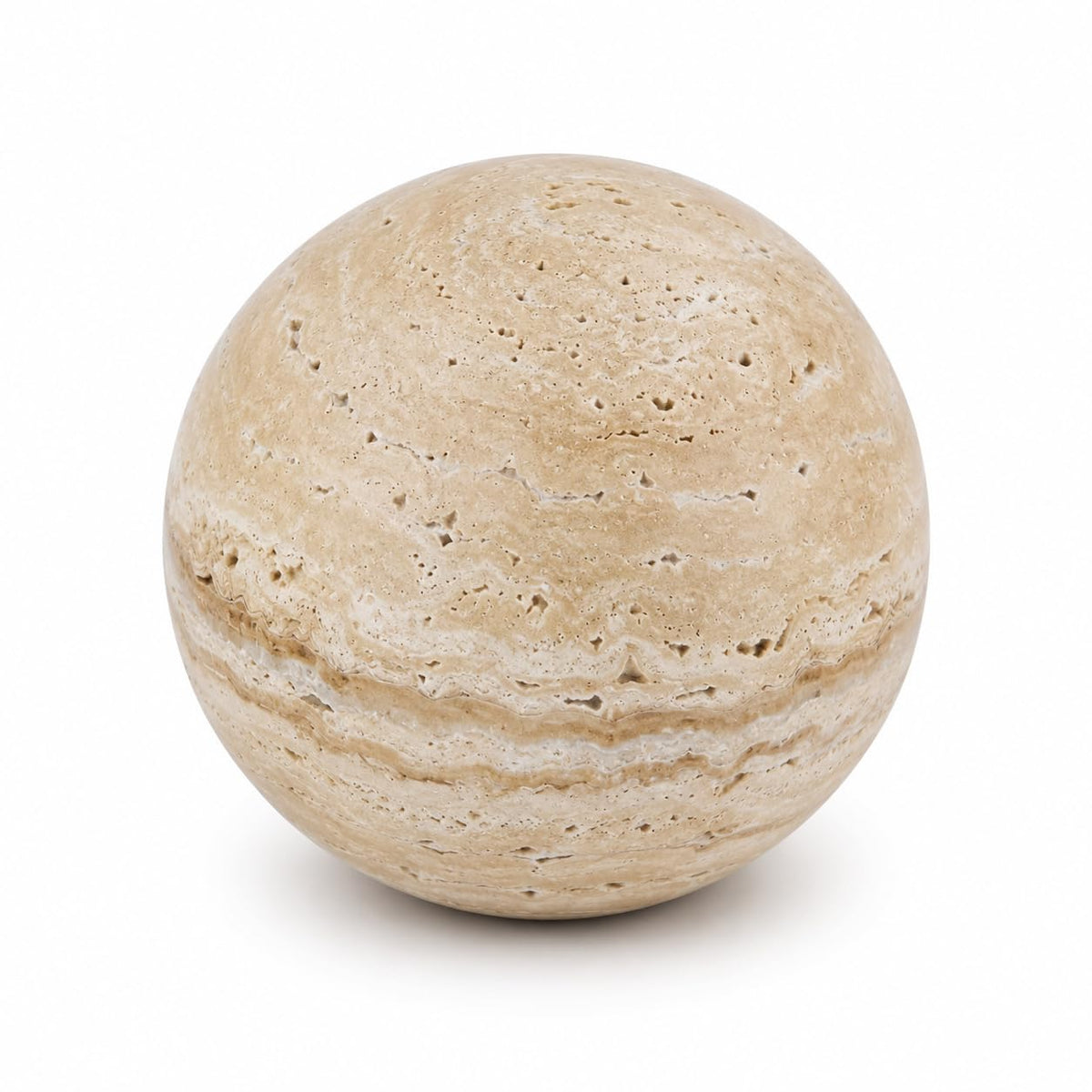 Artisanal Abode Natural Travertine Decorative Sphere, 4.72 Inch Stone Ball Decor, Hand-Polished Beige Orb Accent for Coffee Table, Console, Shelf and Living Room