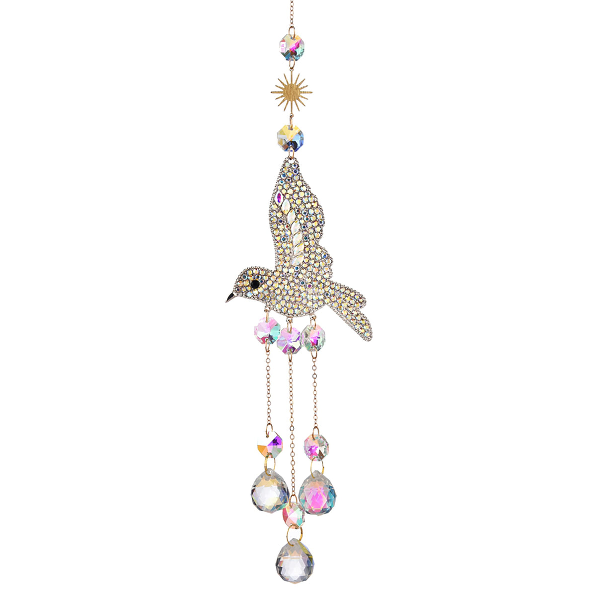 JINYOND Hummingbird Crystal Suncatcher for Window Hanging, Rainbow Maker Prism Ornament with Hook, Sparkling Sun Catcher Decor for Home, Patio, Garden, Bird Lover Gift (Crystal Ball)