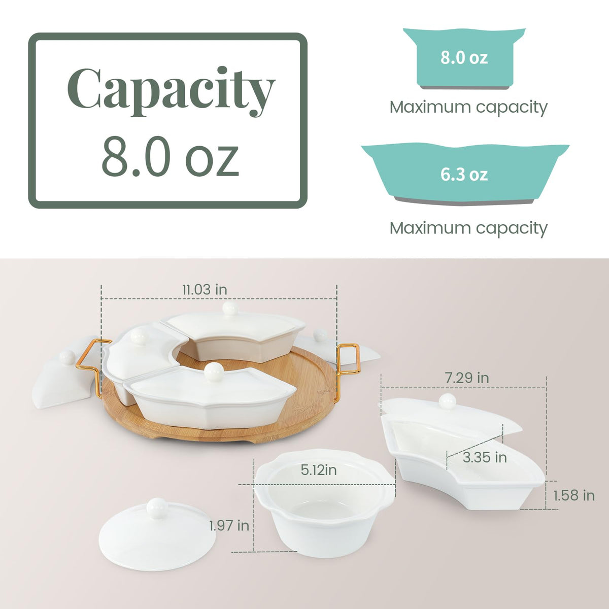 PLAPITATE Party Serving Trays and Platters, Ceramic Lazy Susan Serving Tray with Divided Sections Appetizer Rotating Serving Tray for Fruits, Veggies, Chips and Dip Serving Set