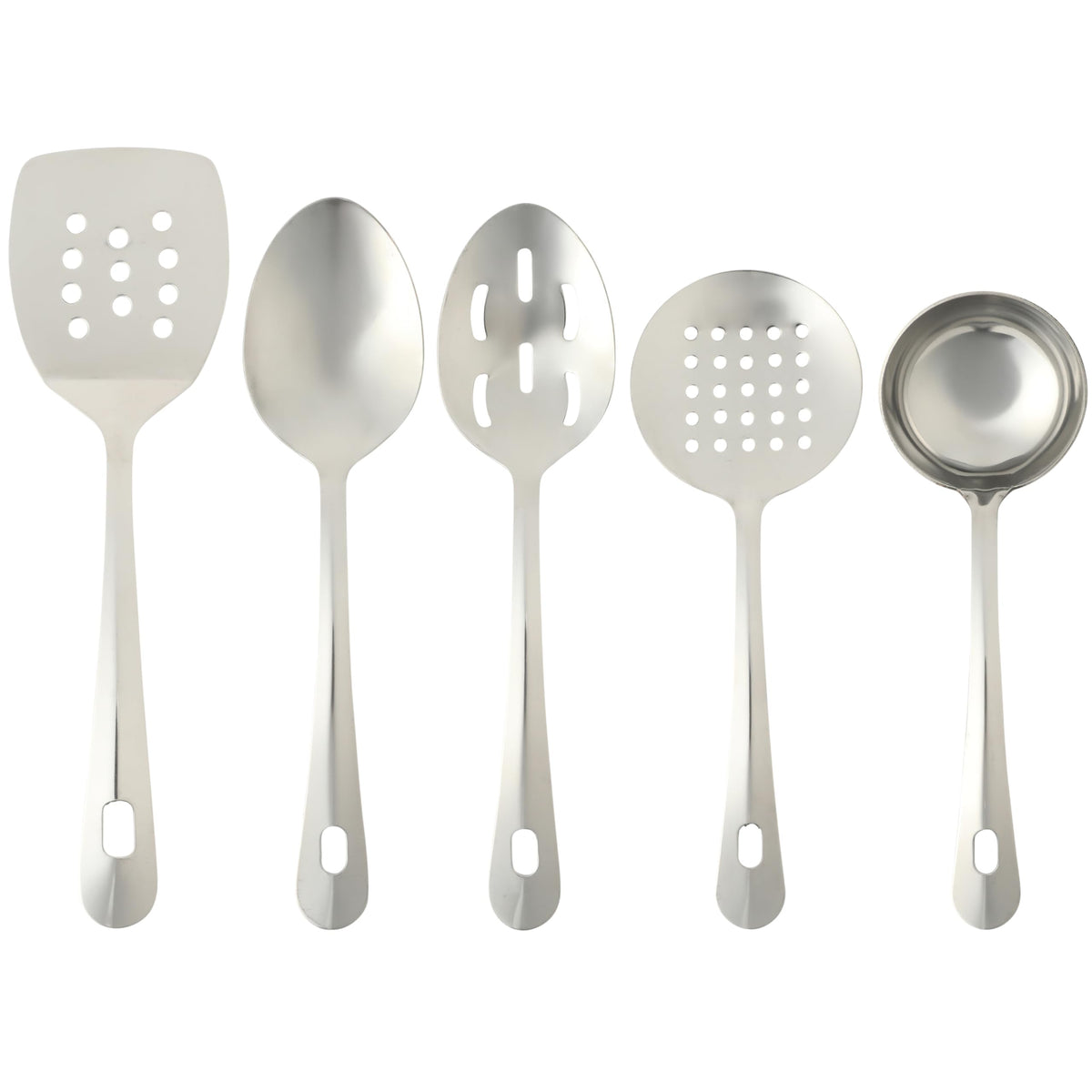 Gibson Home Landsworth 5-Piece Stainless Steel Serving Utensil Set – Ladle, Slotted Spoon, Skimmer, Turner, Spoon