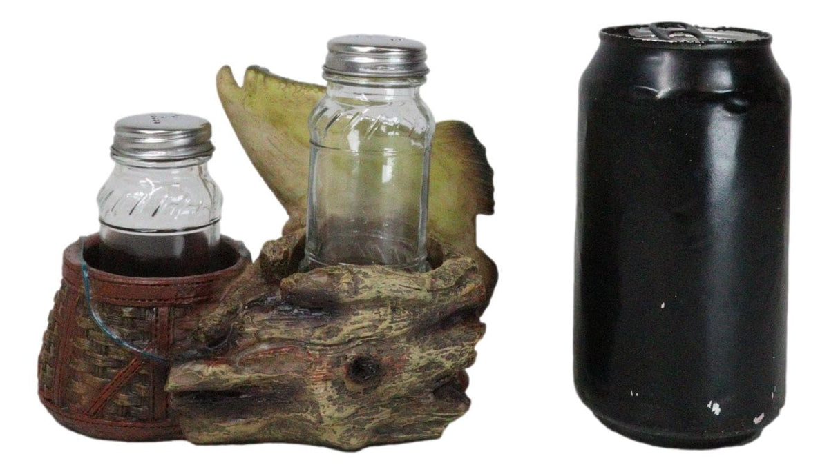 Ebros Gift Nautical Marine Fisherman Sea Bass Fishing With Tackle Box Wicker Saddle Bags Salt and Pepper Shakers Holder Figurine Set for Rustic Cabin Lodge Restaurant Bar Kitchen Decor