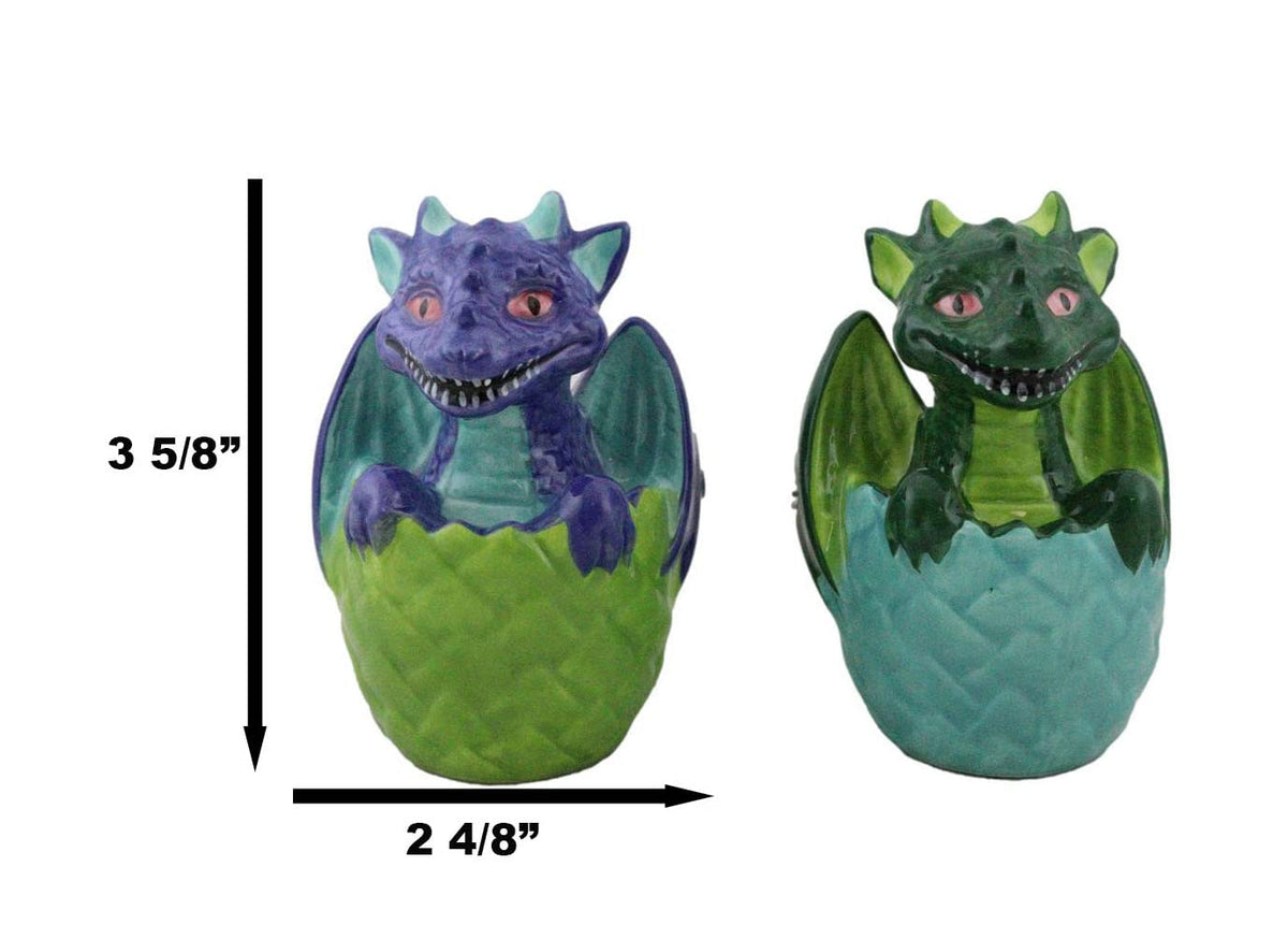 Ebros Gift Fantasy Flying Beasts Green And Blue Dragon Hatchlings In Half Cracked Eggs Decorative Salt Pepper Shakers Set Ceramic Figurines