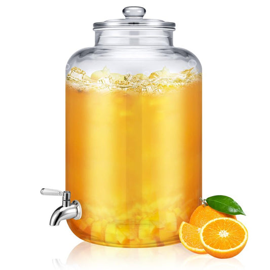 Newtay 5 Gallon Glass Water Dispenser Countertop with Glass Lid and Stainless Steel Spigot Beverage Drink Dispenser Airtight Leakproof Large Jug for Summer Outdoor Party Juice Kombucha