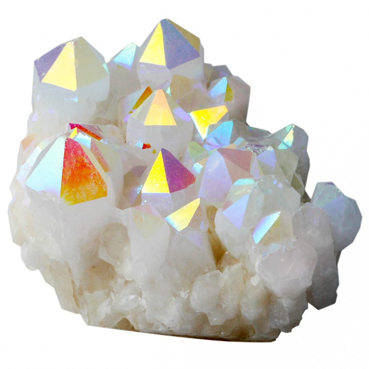 Nupuyai Titanium Coated Irregular Quartz Crystal Cluster Decor for Home Office Natural Druzy Rock Crystal Stone Specimen, White