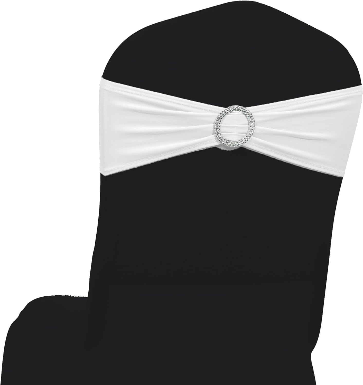 MDS Spandex Chair Sashes - Universal Fit Stretch Bands with Buckle Slider for Elegant Wedding Decor - White, Pack of 150