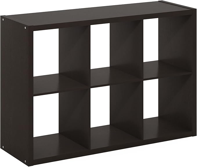 Furinno Cubicle Book Shelf, 6-Cube Bookshelf, Extra Thick Frame Horizontally &