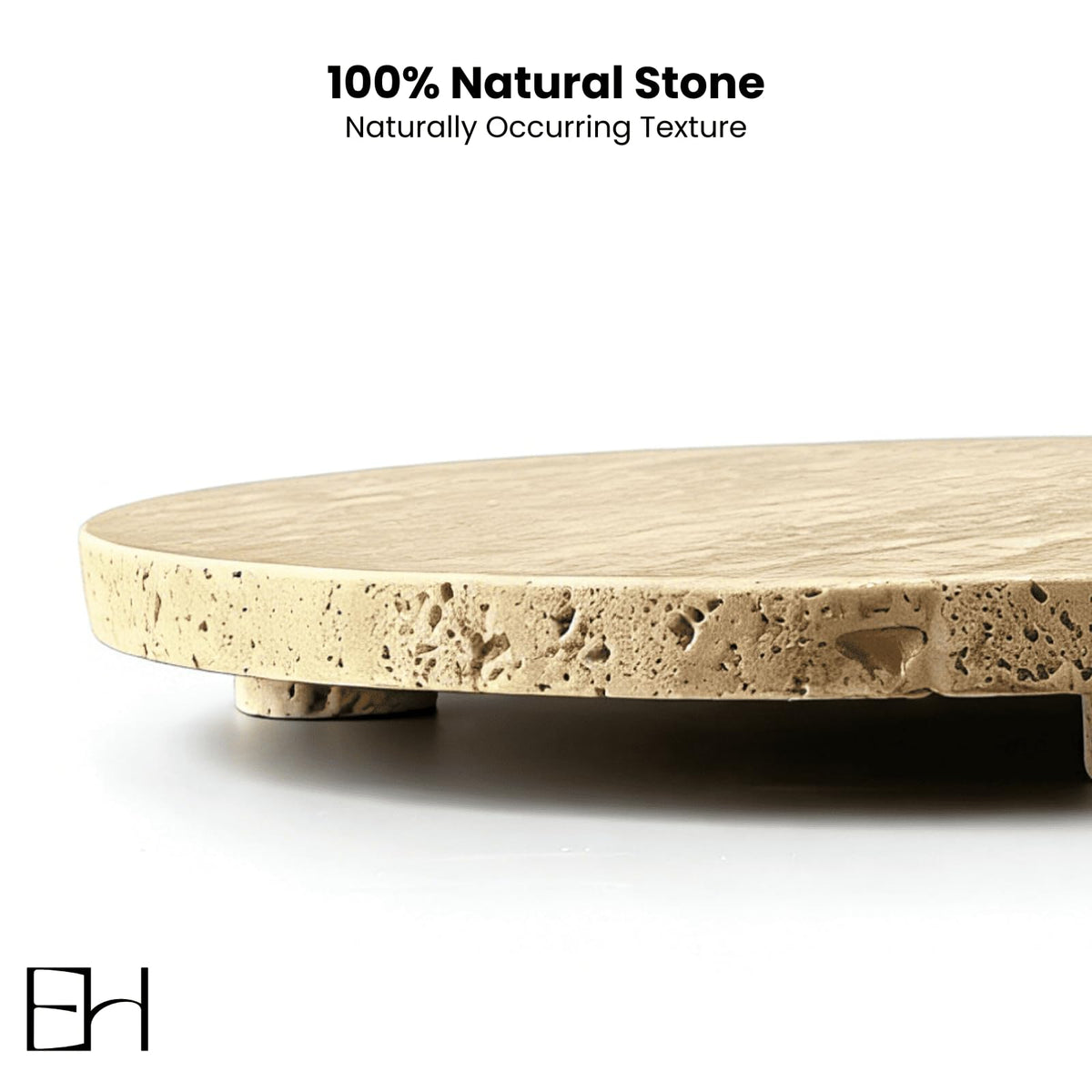 EXCHUES Beige Travertine Marble Riser - Round Pedestal Marble Trivet Vanity Tray with 3 Feet, Minimalist Stone Display Stand for Bathroom Counter, Kitchen, Perfume, Jewelry & Scented Candles (Middle)