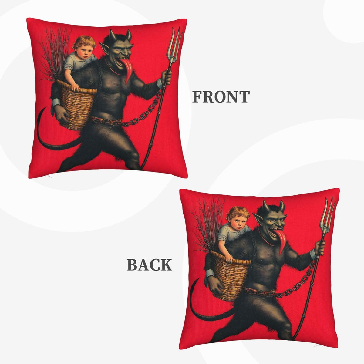 Yaateeh Krampus Christmas Folklore Red Throw Pillow Covers Decorative 18x18 Inch Pillowcase Square Cushion Cases for Home Sofa Bedroom Livingroom