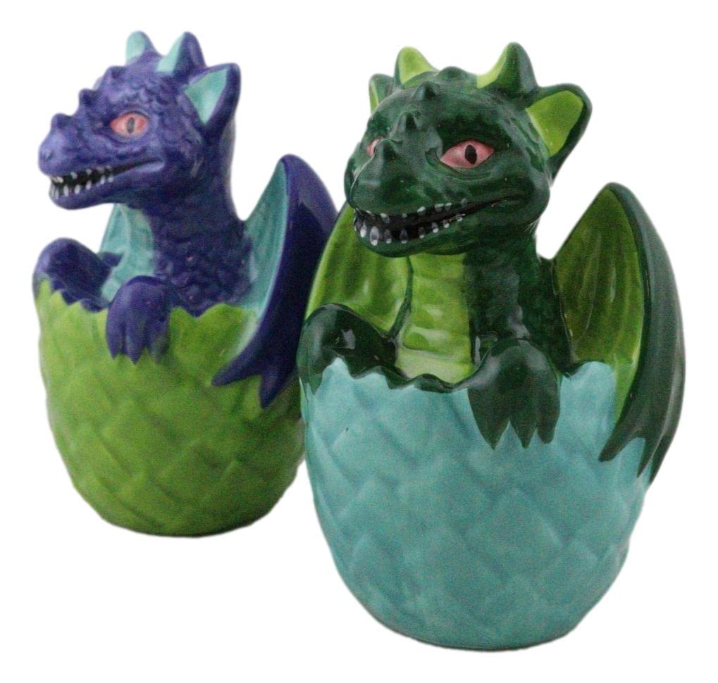 Ebros Gift Fantasy Flying Beasts Green And Blue Dragon Hatchlings In Half Cracked Eggs Decorative Salt Pepper Shakers Set Ceramic Figurines