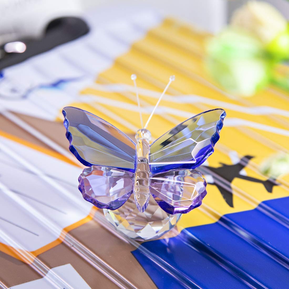 H&D HYALINE & DORA Handmade Butterfly Design Crystal Animal Figurine Collection Paperweight Gift