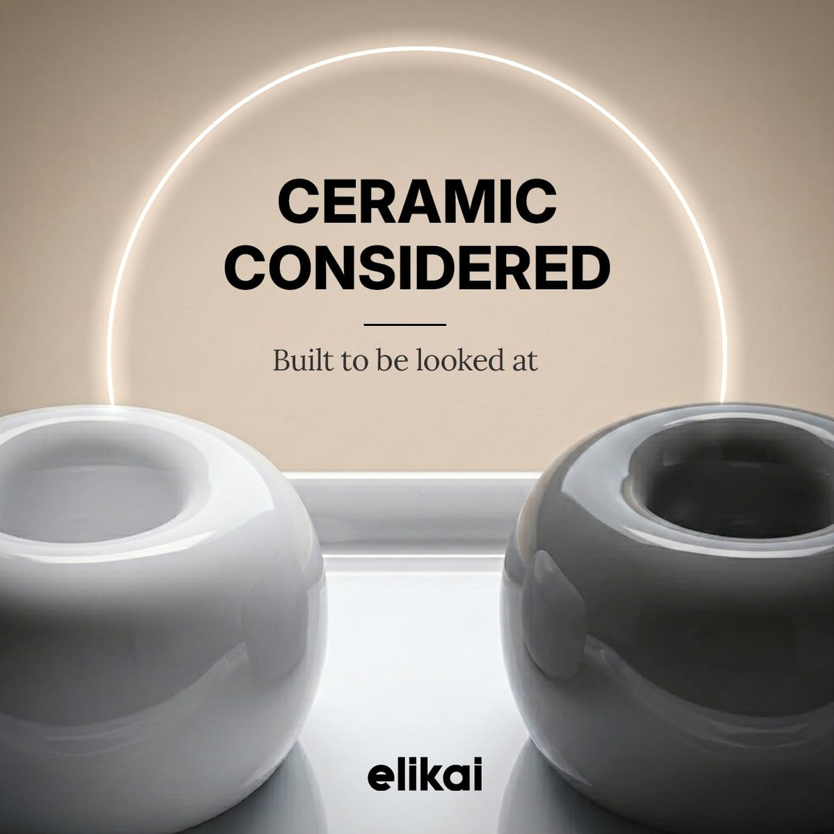 ELIKAI Ceramic Toothbrush Holders with Bathroom Tray, Countertop Organizer for Toothbrushes and Accessories, Hygienic Individual Holder Set (Grey & White, 2 Holders)