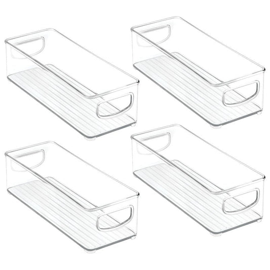mDesign Kitchen Cabinet and Pantry Storage Organizer Bins - Pack of 4, Shallow, Clear