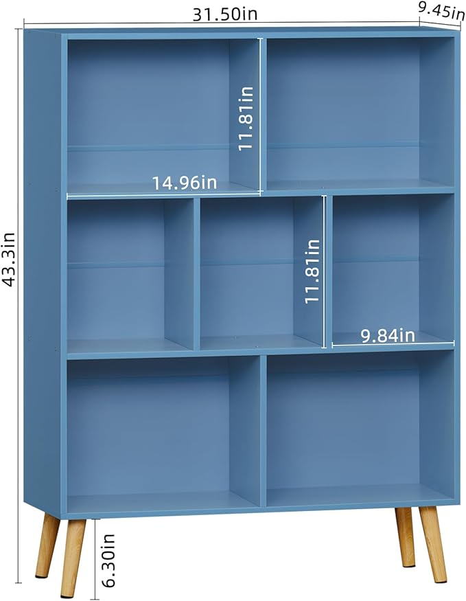 YAHARBO 7 Cube Bookshelf, Wooden Modern Bookcase