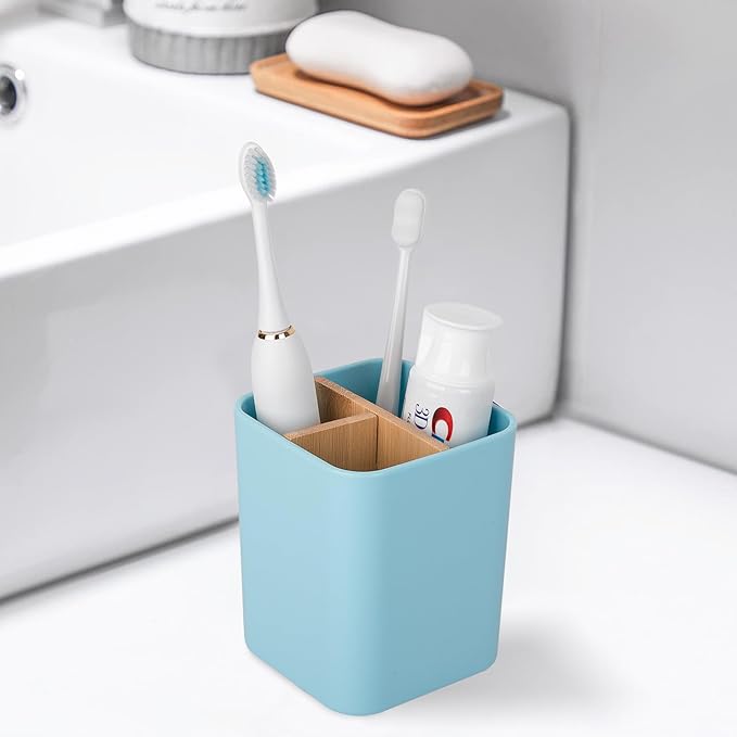 Bamboo Toothbrush Holder for Bathrooms, 3 Slots Toothbrush and Toothpaste