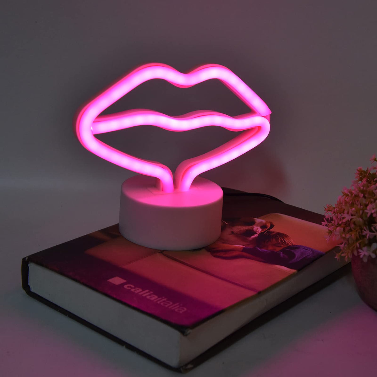 Milltrip Lip Shaped Neon Signs Led Neon Light with Stand USB or Battery Powered Neon Light Lamp for Baby Room Party Home Decor Gifts for Children Baby Room Christmas Wedding Party Decoration