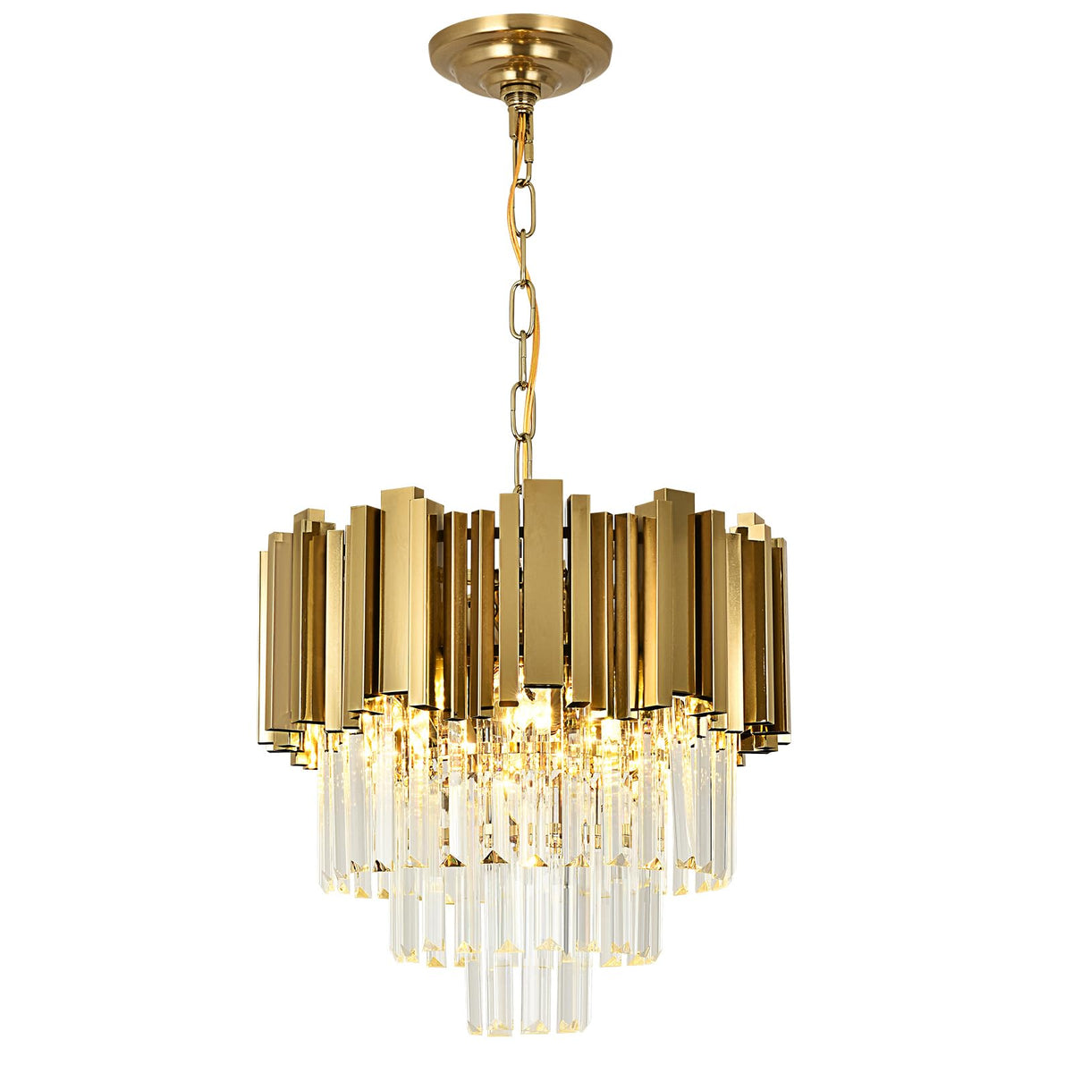 AOOCHOK Modern Crystal Chandelier Gold Pendant Light Fixtures, Small Crystal Pendant Lighting for Entryway, Corridor, Balcony, Porch, Restaurant, Door Opening, E26 x 3, Φ16inch