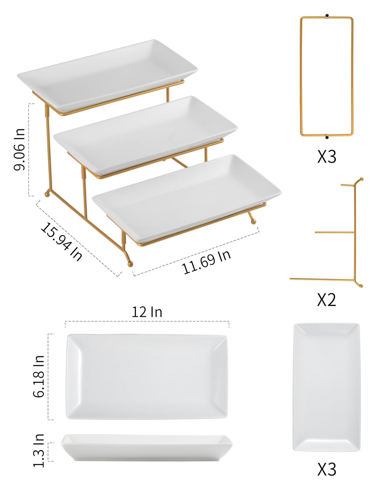 YHOSSEUN 3 Tier Serving Tray with Serving Stand, Serving Dishes for Entertaining, Tiered Serving Tray for Father's Day, Suitable for Dessert Table Display Set Catering Supplies, 12 inch Gold