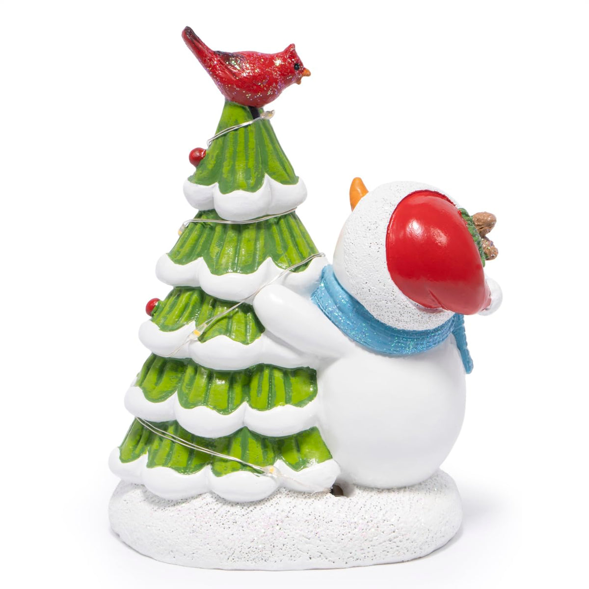Hodao Christmas Tree Figurine Decorations — Lighted Hand-Painted Resin Snowman with Cardinal, Tabletop Decor for Family or Friends | Mantel, Shelf, Living Room Display