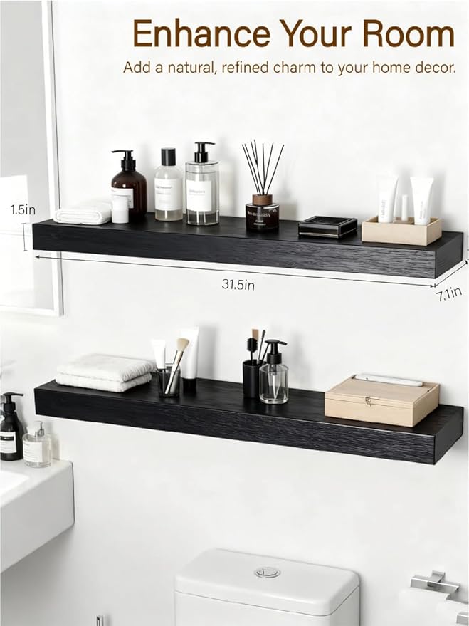 Solid Wood Floating Shelves, 31.5in Finished Real Wood Wall Shelves
