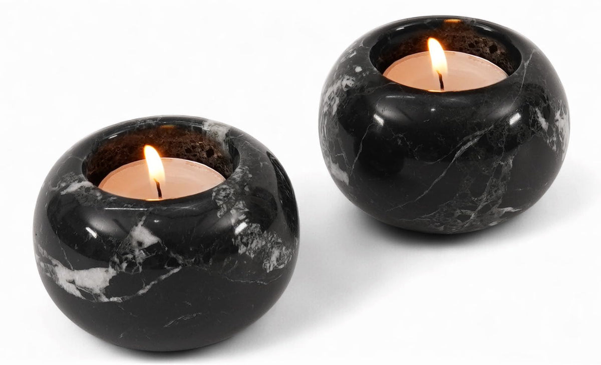 SPESHSTONES Marble Tealight Candle Holder 3.5-Inch Black Stone Votive Holder for Table Centerpieces & Earthy Aesthetic Decor, Candle Holder for Wedding Gifts for her