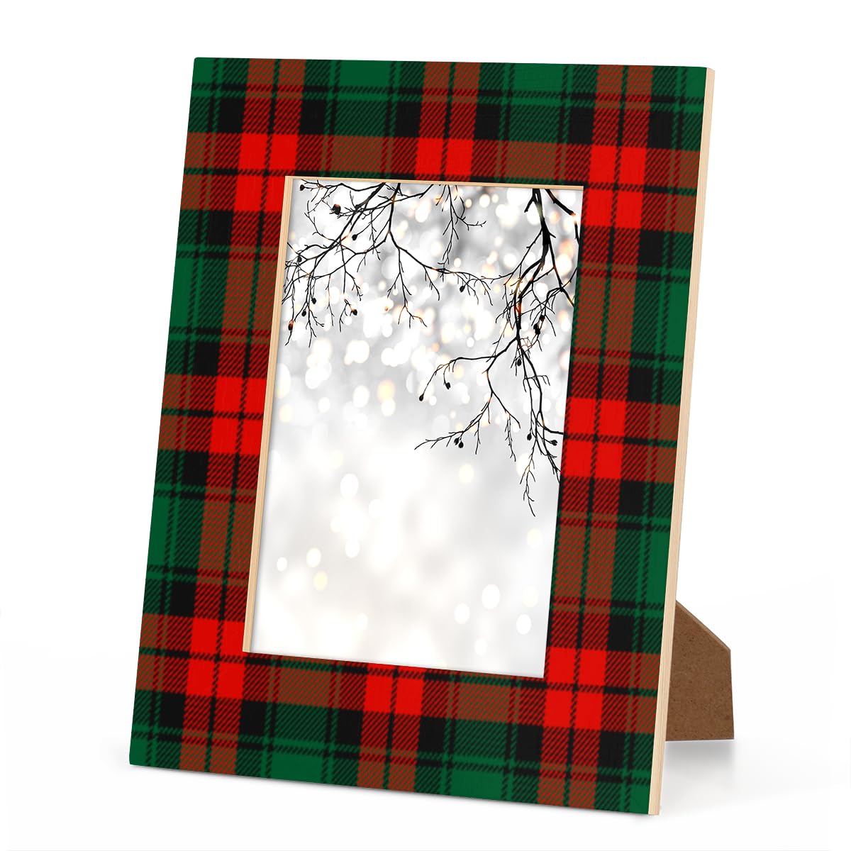 POFATO Christmas Plaid Pattern 11x14 Picture Frame Wooden Picture Frames for Wall Hanging & Tabletop Decor Display 11x14 or 10x14 Picture Collage Family Weddings Christmas Photo Frame for Gift