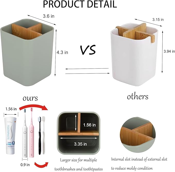 Bamboo Toothbrush Holder for Bathrooms, 3 Slots Kids Toothbrush and Toothpaste