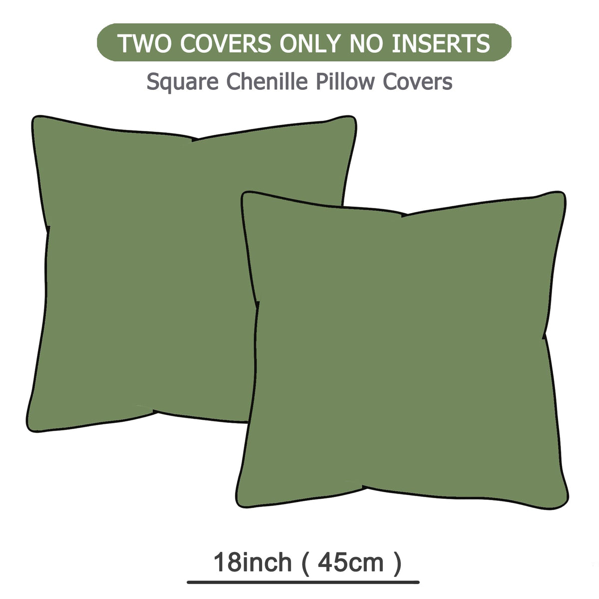 GAWAMAY Set of 2 Soft Textured Chenille Throw Pillow Covers 18x18 Inch (45x45 CM), Decorative Pillowcases Cushion Covers for Farmhouse Home Decor, Couch Living Room Sofa Bedroom Chair, Sage Green
