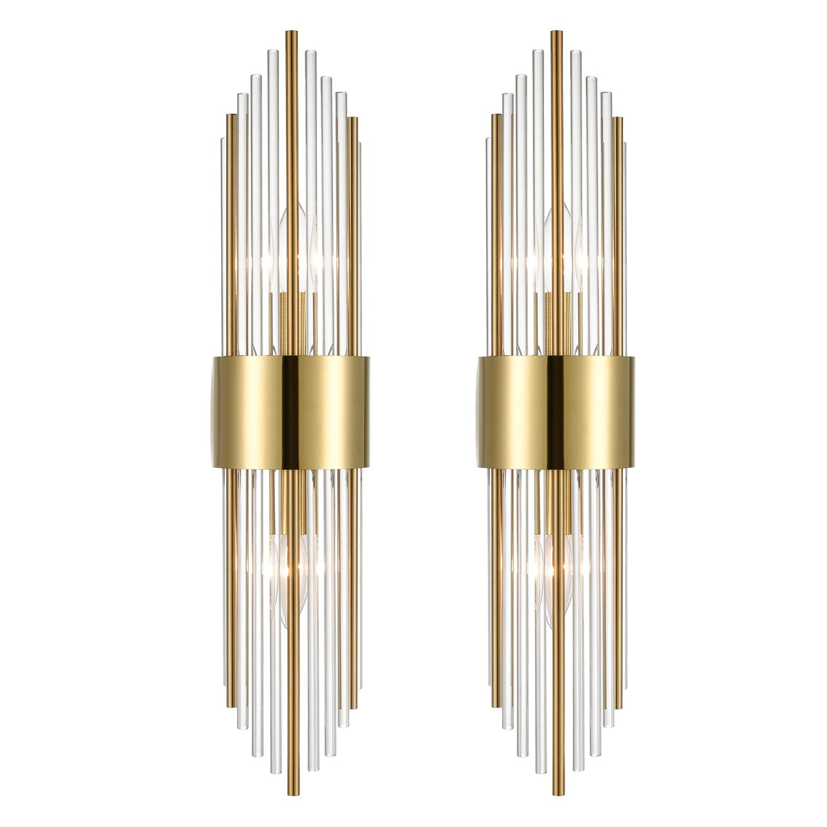 SHAWNKEY 2-Light Modern Brushed Titanium Gold Wall Sconce with Clear Glass Crystal Luxury Wall Light Fixtures for Bedroom Living Room Bathroom Vanity Mirror Light Fixtures Set of 2