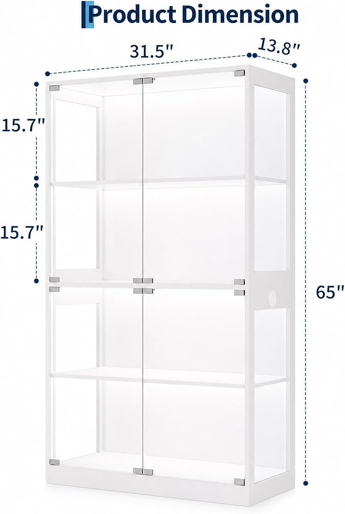 IDEALHOUSE Glass Display Cabinet 4-Tier, Curio Cabinets