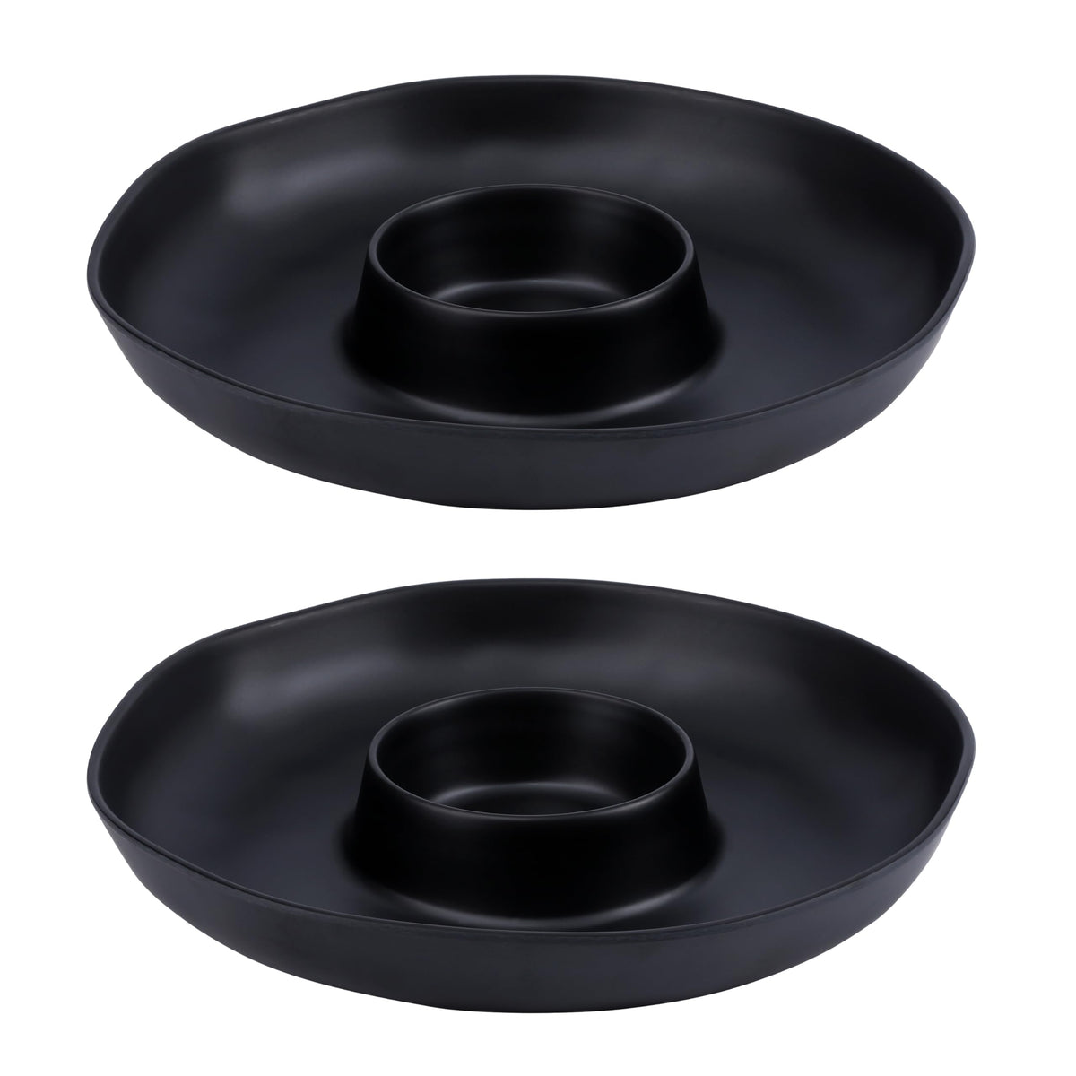 ZAROCRUS Chip & Dip Serving Set, 2 PCS Divided Cheeses Serving Platter, Relish Tray, Round Compartment Appetizer Set for Chips and Dip, Veggies, Candy and Snacks, Black, Set of 2