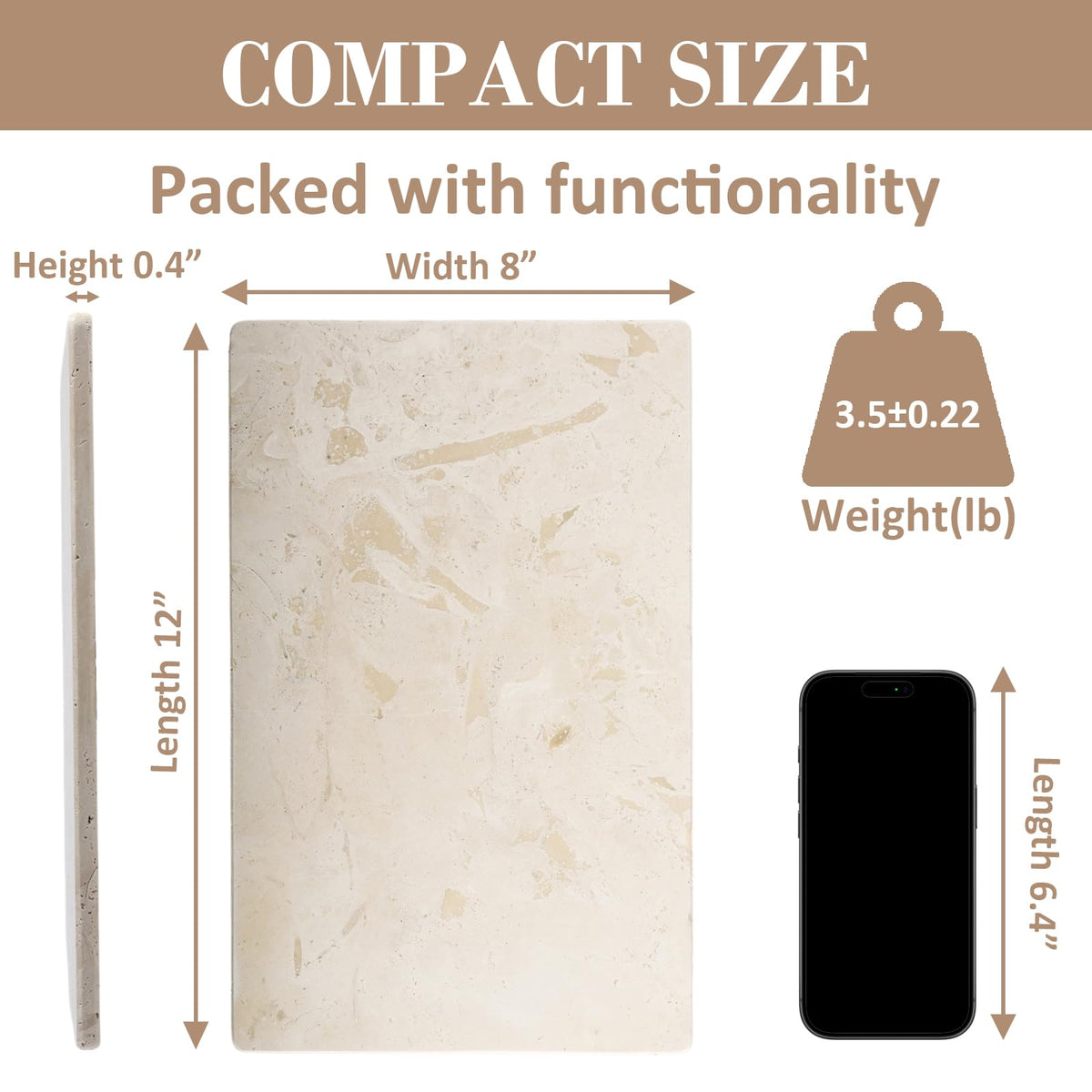 Italian Natural Travertine Tray, 12" x 8" Vanity Decorative Marble Tray for Jewelry, Ring Holder, Perfume Organizer Candle Tray for Bedroom/Bathroom/Kitchen Countertop