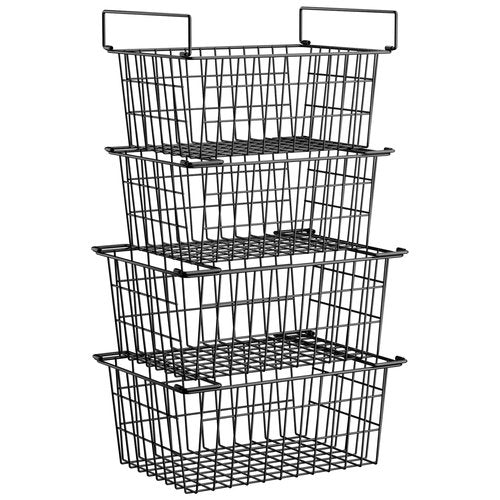 Homics Freezer Organizer Bins, Large Capacity Stackable Baskets for Deep Chest Freezer Easy Get and Sort Bottom Frozen Meats Food Storage Containers Pantry Storage and Organization, 4pcs